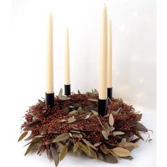 Adventi koszorú szárazvirágból, eukaliptuszzal..