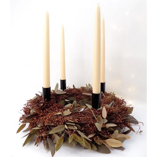 Adventi koszorú szárazvirágból, eukaliptuszzal..