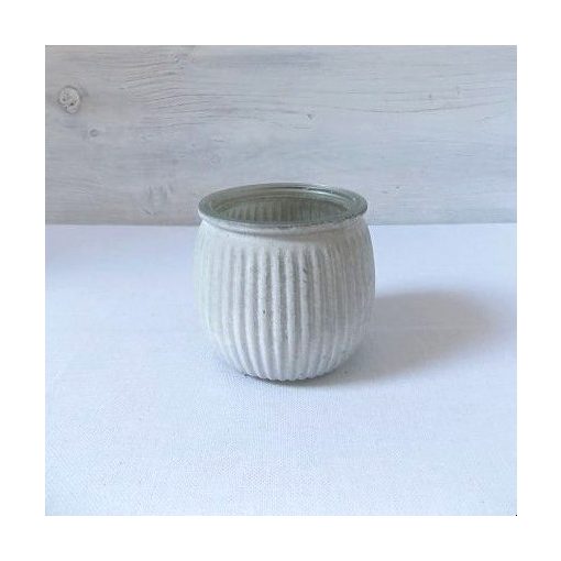  Shabby chic stílusú mécsestartó üveg, homokszórt, szürke ∅:6,5x7,5  (k1)*