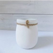 Shabby chic stílusú mécsestartó üveg, homokszórt, fehér ∅:10,5x13  (k1)*
