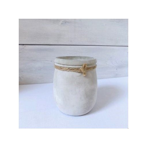 Shabby chic stílusú mécsestartó üveg, homokszórt,szürke ∅:10,5x13  (k1)*