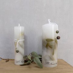 Díszgyertya eukaliptusszal { 2 féle } 