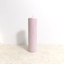 Hosszú rózsaszín gyertya, rózsaskvarccal 15x4 cm