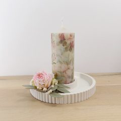 Vintage gyertyakompozíció, kerámiatálon 15x17 cm