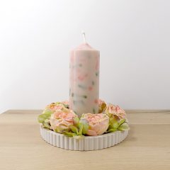 Vintage gyertyakompozíció, kerámiatálon 15x17 cm