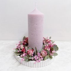 Vintage gyertyakompozíció, kerámiatálon 15x17 cm