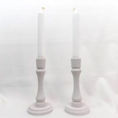   Fehér fa gyertyatartó, szálgyertyával (2db/csomag) ∅:8x17cm 