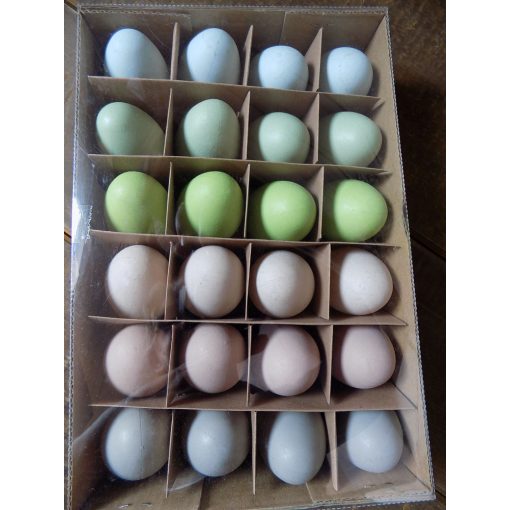 Színes pasztel műanyag tojások, dobozban. 5x3,5cm  /k1/+