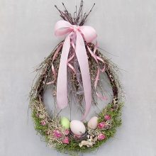 Húsvéti ajtódísz, tojással, szárított virágokkal 54x32