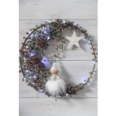 Holdon ülő angyal, karácsonyi koszorú ∅:31cm  /k1/