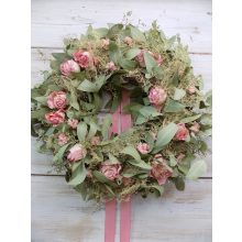Ajtó/falidísz eukaliptusz, szárított virágokkal  Ø:44-50cm