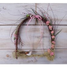 Tavaszi ajtódísz kismadárral. 27x30