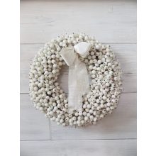 Fehér hóbogyós koszorú, karácsonyi ajtódísz szalaggal ∅:30cm