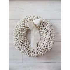   Fehér hóbogyós koszorú, karácsonyi ajtódísz szalaggal ∅:30cm