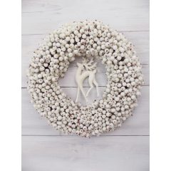 Fehér hóbogyós koszorú, rénszarvassal ∅:35cm