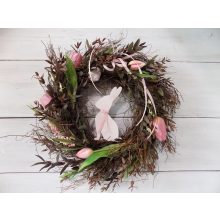 Tavaszi ajtódísz/kopogtató tulipánnal, eukaliptusszal 40-45cm