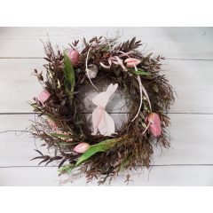   Tavaszi ajtódísz/kopogtató tulipánnal, eukaliptusszal 40-45cm