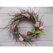 Tavaszi ajtódísz/kopogtató tulipánnal 40-45cm