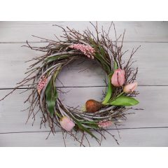 Tavaszi ajtódísz/kopogtató tulipánnal 40-45cm