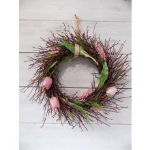 Tavaszi ajtódísz/kopogtató tulipánnal, ágakkal 40-45cm