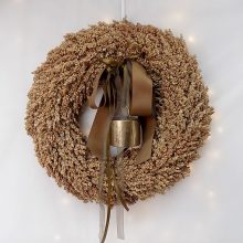 Természetes cirok koszorú antik-arany haranggal ∅:38cm /k1/ 