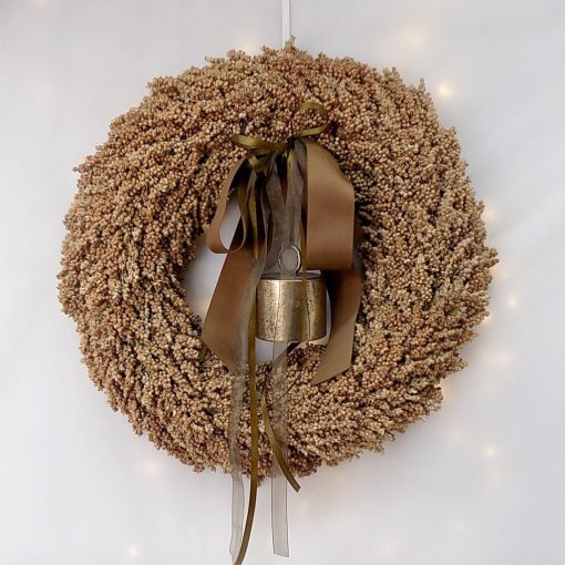 Természetes cirok koszorú antik-arany haranggal ∅:38cm /k1/ 