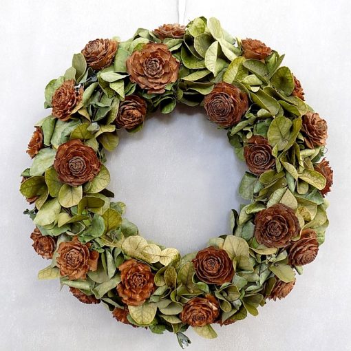 Természetes ajtódísz, eukaliptusz, céder rose. 35 cm
