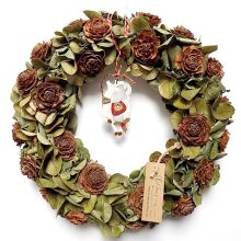 Természetes, karácsonyi  ajtódísz, eukaliptusz,/ceder rose. 35 cm 