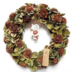   Természetes, karácsonyi  ajtódísz, eukaliptusz,/ceder rose. 35 cm 