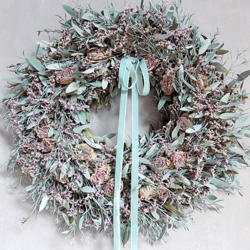 Természetes eukaliptusz koszorú, szárazvirágokkal ∅:40 cm