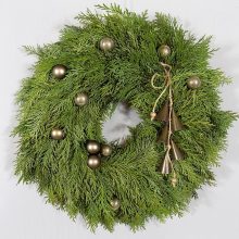 Élőnövény koszorú,  {2féle} antikarany díszítéssel 44cm