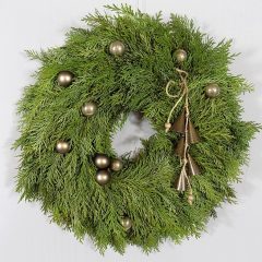   Élőnövény koszorú,  {2féle} antikarany díszítéssel 44cm