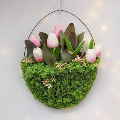 Drótkosár tulipnokkal 35x26 cm