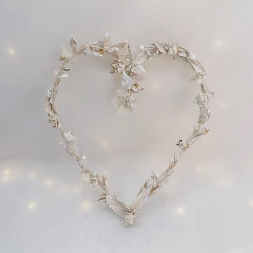 Szív koszorú, szárazvirágokkal, 20x24 cm
