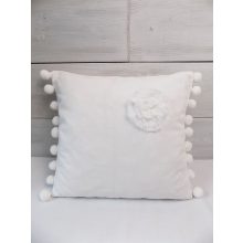 Díszpárna pomponnal, fehér pamut. 40x40cm   /k1/
