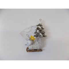   Korcsolyacipő fenyővel, madárral, műanyag függődísz, 5x3x8cm    /k1/+