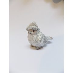 Madár szürke kő, csillámos sapiban 7x6x4,5cm  /k1/