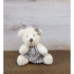 Ülő plüss maci figura kockás ruhában 8x7x5   /k1/+