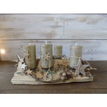 Adventi koszorú, arany, farönk alapon. 34x23x15cm  /k1/