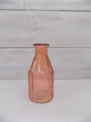 Üveg váza bordás, lazac színű 16x5-7,5cm