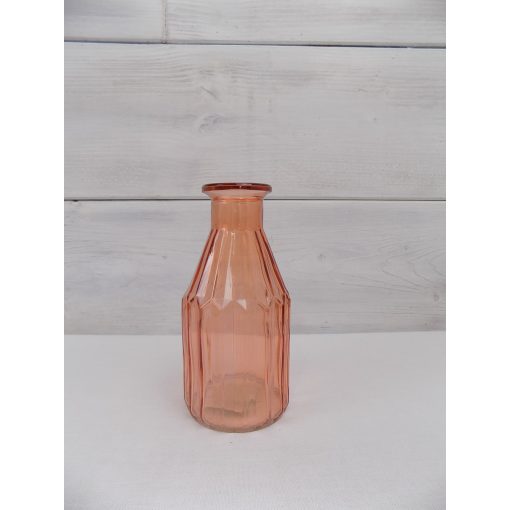 Üveg váza bordás, lazac színű 16x5-7,5cm