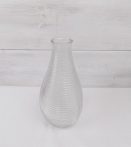   Üveg váza palack formájú, átlátszó, bordás, színtelen 24x12cm