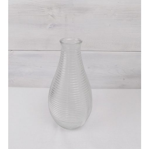 Üveg váza palack formájú, átlátszó, bordás, színtelen 24x12cm/1/+