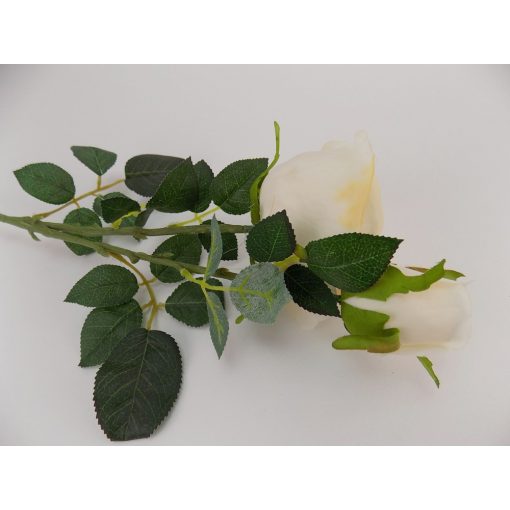 Hosszú szárú, leveles rózsaszál bibóval, krém. 65cm magas  /k9/+