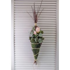   Drót virágtartó tulipánnal, ágakkal, falidísz, ajtódísz. 16x70-75